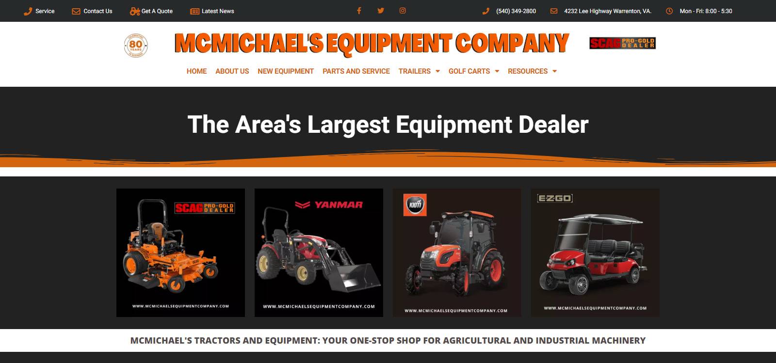 Screenshot McMichaels Equipment Page